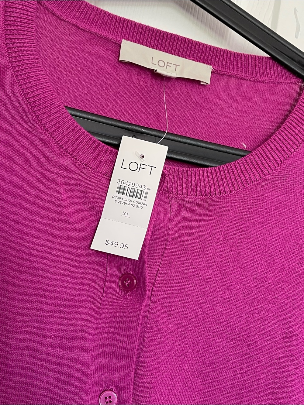 New LOFT Women's Magenta Crewneck Button Cardigan - XL